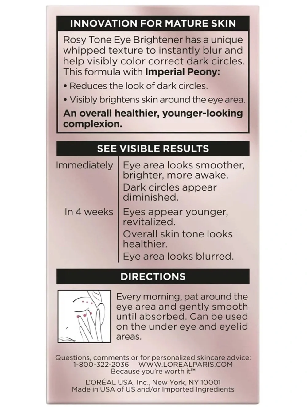 L'Oréal Paris Age Perfect Rosy Tone Anti-Aging Eye Brightener Paraben Free 0.5 o